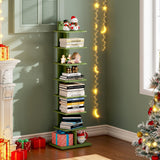 TUTOTAK Bookshelf, 8-Tier Bookcase, Narrow Spine Book Shelf for Small Space, Corner Standing Shelf for Living Room, Office, Study, Entryway, Olive Green BS06BOG008 TUTOTAK