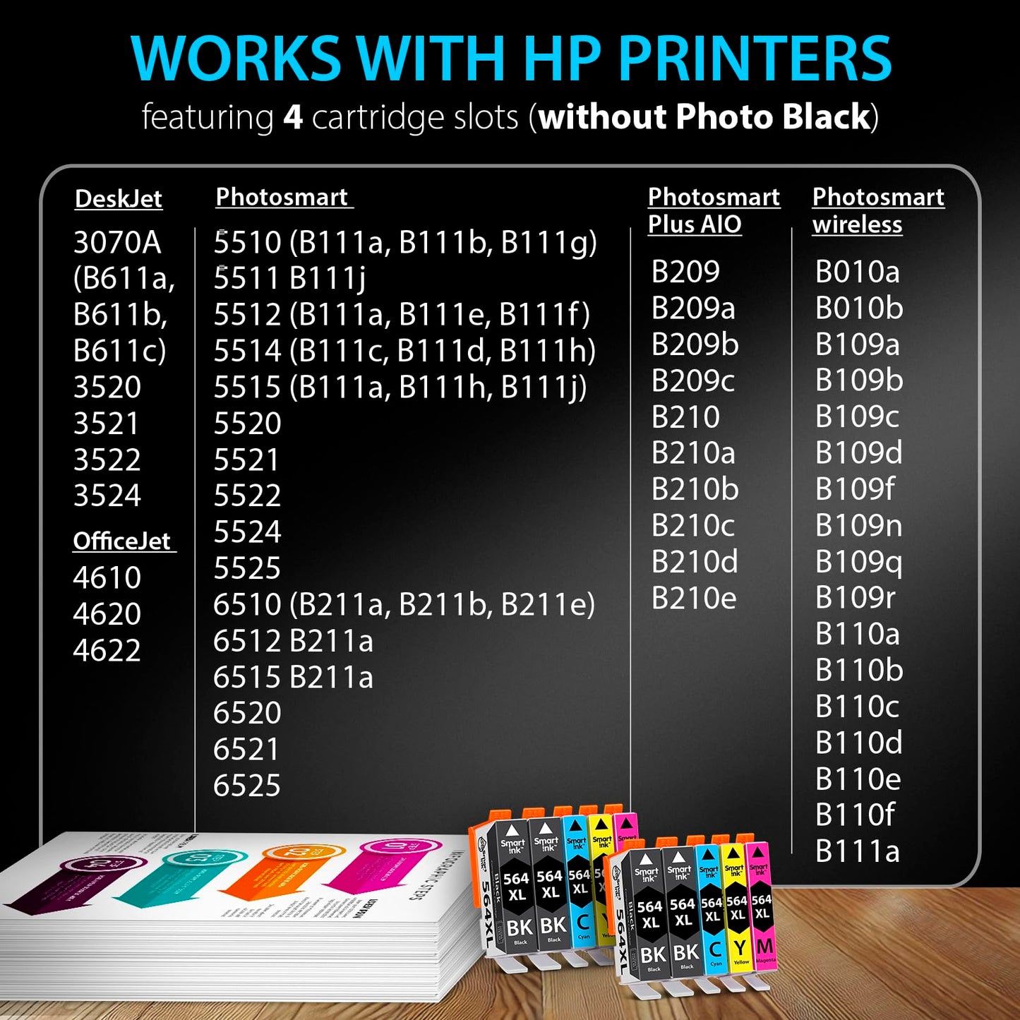 Smart Ink Compatible Ink Cartridge Replacement for HP 564 XL 564XL High Yield 10 Combo Pack (4 Black & 2 C/M/Y) for DeskJet 3520 3522 Photosmart 7520 6520 5520 7525 5514 7510 OfficeJet 4620 Printers