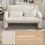 WUTUTUEE 56'' Corduroy Loveseat Sofa, 2 Seater Love Seat Couch for Small Space, Comfy Upholstered Modern Leisure Loveseat Couches with Lumbar Pillows for Bedroom, Office, Living Room, White WUTUTUEE