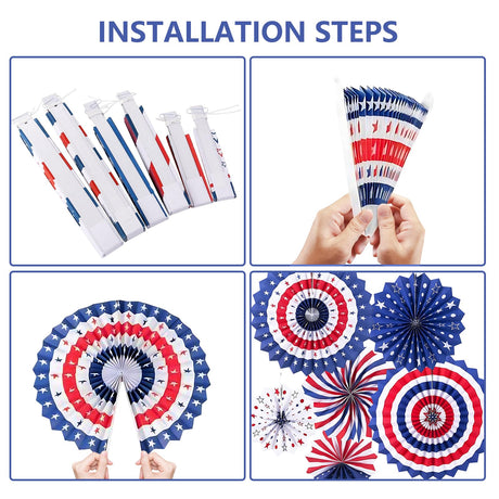 4th of July Patriotic Decorations Outdoor, Memorial Day Decorations, Fourth of July Decorations for Home, Hanging Paper Fans for Independence Flag Day Party Decor LRCXL
