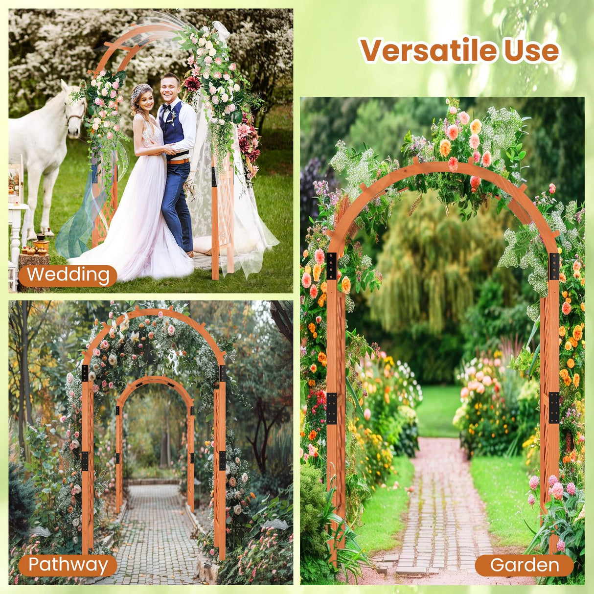Giantex 7.7FT Wooden Garden Arbor Trellis, Outdoor Pergola Arch with Climbing Plant Support, Wood Wedding Arch for Ceremony, Pathway, Birthday Party, Garden Décor, Weather-Resistant, Easy Assembly Giantex