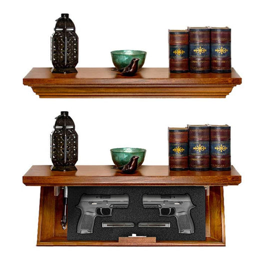 Tactical Traps Patriot 35C Premium Gun Storage Compact Shelf - USA Made Gun Safe with Premium Edition RFID Lock Door - Furniture - 22 ½” X 10 ¼” X 4" - Gun Storage Wall Decor - Dark Walnut - WoodArtSupply