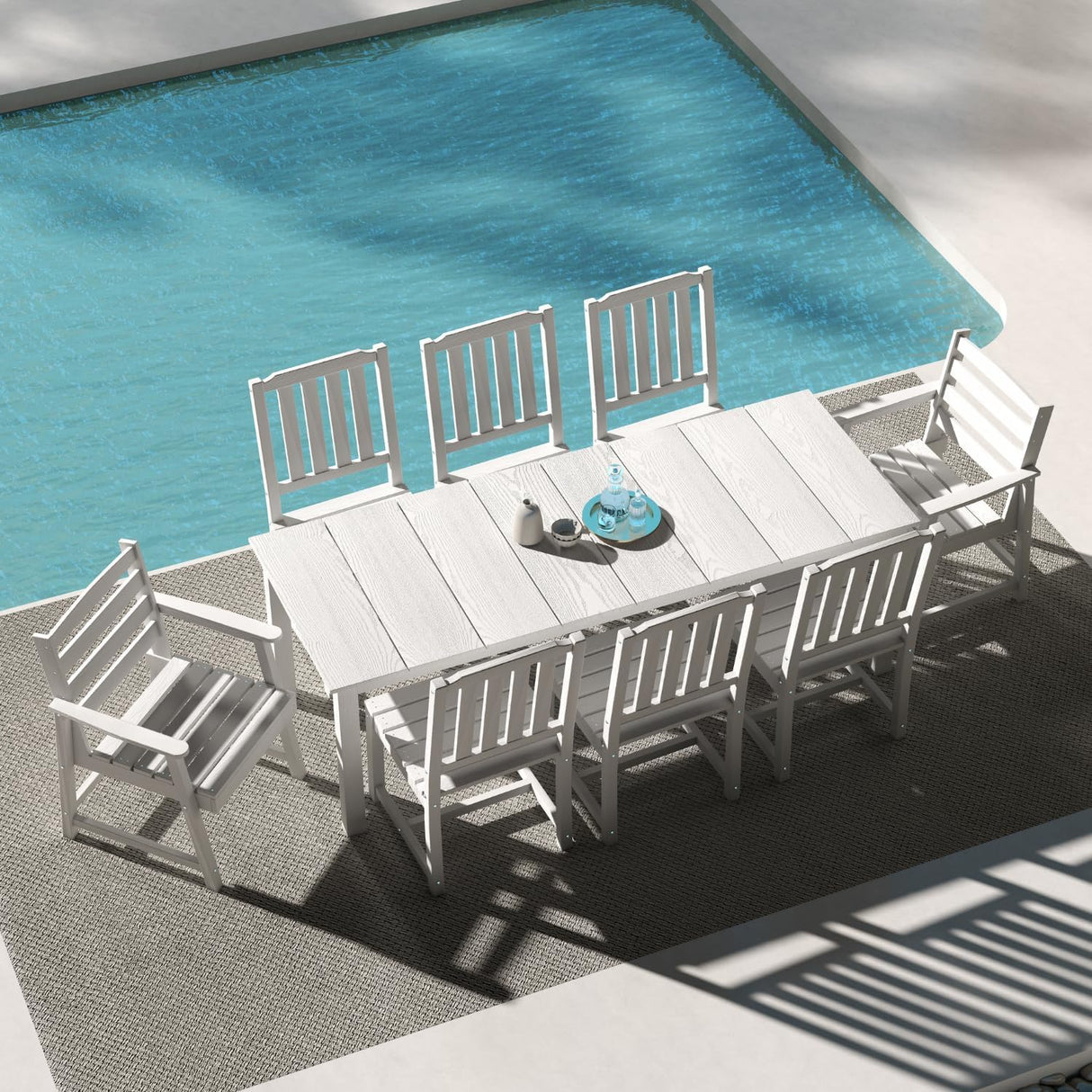 Patio Kingdom 9-Piece Outdoor Dining Set for 8, 75.2" HDPE Table with Umbrella Hole & 8 Chairs, All-Weather Patio Furniture for Lawn, Yard, Deck, or Poolside, Fade & Crack Resistant (White) Patio Kingdom