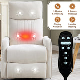 PELUMY Recliner Chair Swivel Rocking with Heat Massage - 360° Manual Recliner, 8-Point Vibrating & Lumbar Heat, Easy Assembly Chair for Living Room (Chenille, Beige) PELUMY