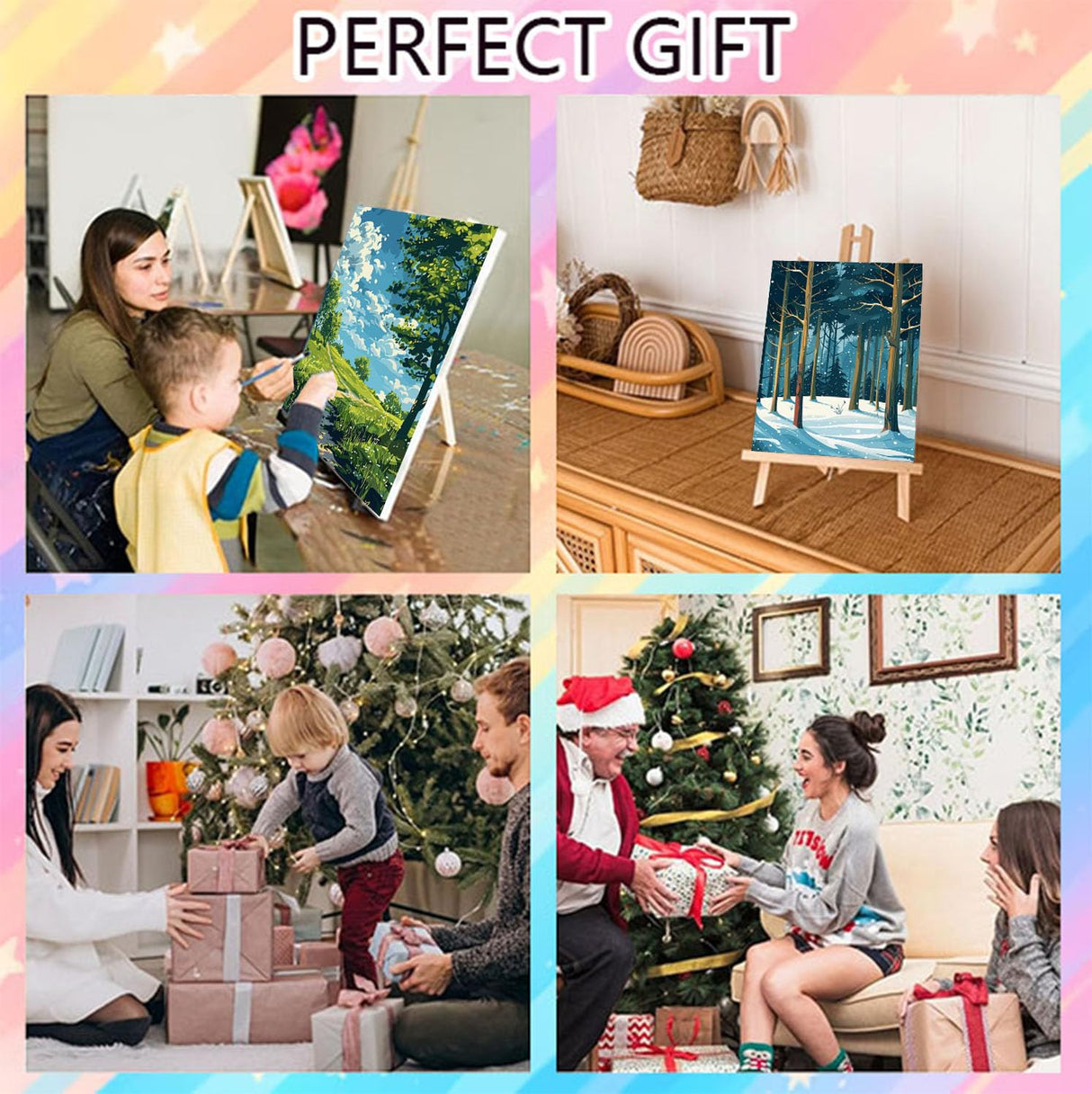 4 Pack Framed Paint by Numbers Kit for Adults Beginners-Four Season Adult Paint by Number Kits on Canvas Framed, Landscape DIY Acrylic Oil Painting by Numbers for Adults for Gift Home Decor(8x12inch) Arttoplus