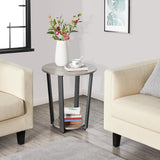 Yaheetech Farmhouse Round End Table with Storage Shelf, 2 Tier Side Table with Metal Frame and Sturdy Wood, Sofa Side Table for Living Room Small Spaces, Easy Assembly, Gray Yaheetech