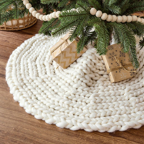 36 inch Christmas Tree Skirt: Chunky Knit Tree Skirt for 6ft Tree, Crochet Cream White Small Tree Skirt, Vintage Tree Skirts, Rustic Farmhouse Christmas Decorations LimBridge