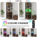 Aufvolr Wine Bar Cabinet with Power Outlet, 6-Tiers Industrial Wine Cabinet with LED Light and Glass Holder, Corner Wine Cabinet with Adjustable Shelf, Liquor Cabinet Bar for Christmas Aufvolr