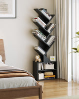SUNMORY Black 6-Tier Tree Bookshelf with Storage Cabinet - Modern Narrow Floor Organizer for Home and Office SUNMORY