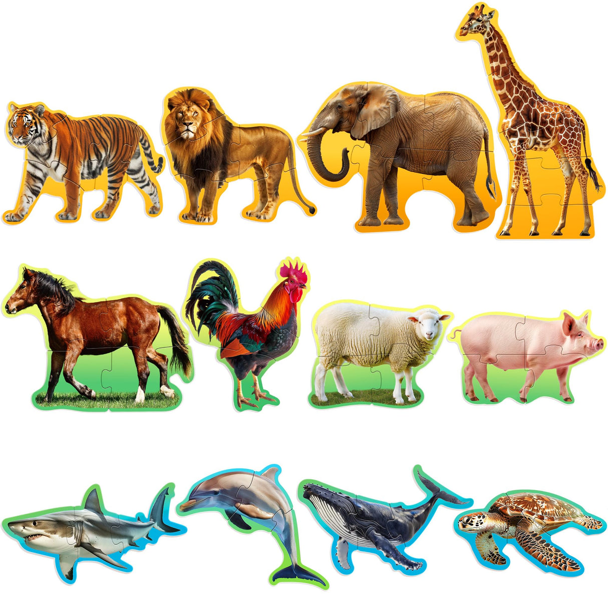 BenBen Puzzles for Toddlers 2-4,12 Animal Puzzles, 3 Levels Step-by-Step Color-Coded Jigsaw Puzzles, 48 Pieces Total, Educational Montessori Toys for Preschool Girls Boys BenBen