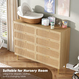 GarveeHome Rattan 8 Drawer Dressers for Bedroom, Tall Dresser with Deep Drawers, Large Chest of Drawers for Closet with Wide Top, Long Wooden Dresser for Living Room, Hallway, Kids Room, Natural GarveeHome