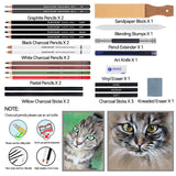 MARTCOLOR Charcoal Drawing Set, Set of 23, Graphite Pencils, Black & White Charcoal Pencils for Drawing, Sketching, Shading, Blending, Artist Pencils for Beginners & Pro Artists ﻿ MARTCOLOR