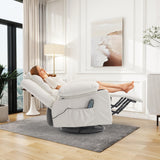 Swivel Rocker Recliner with Massage & Heat, Overstuffed Faux Leather Recliners Modern Chair for Living Room, Single Sofa Rocking Chairs for Adults, Manual Rocker Recliner with Cup Holders, White Comermax