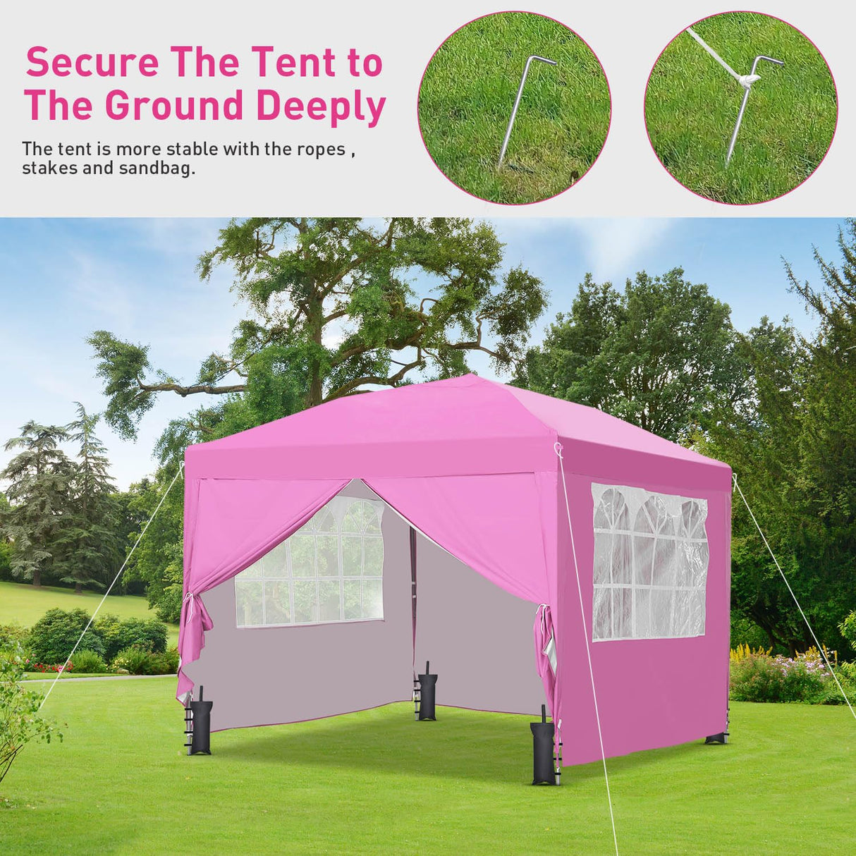 GDY 10x10ft Pop-up Paint Tent, Pink Canopy Tent, Instant Shelter Portable Outdoor Canopies with 4 Removable Side Walls. GDY