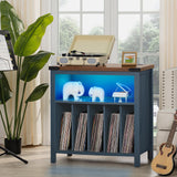 Joaxswe Large Record Player Table with Charging Station & LED Lights, Blue Vinyl Record Storage Cabinet Holds up to 230 Albums, Turntable Stand with Display Shelf for Music Room Bedroom Living Room Joaxswe