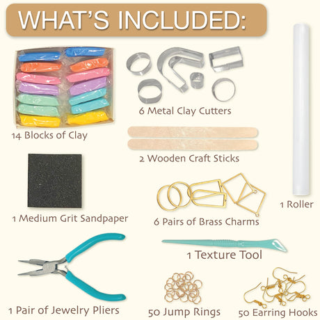 JOiFULi 132 Pc- Complete DIY Friendship Craft Set for Teens, Ages 12+ Aesthetic Polymer Clay Earring Jewelry Craft Making Set JOiFULi