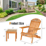 Tangkula 3 Pieces Adirondack Chair Set, Outdoor Wood Furniture Set with 2 Folding Lounge Chairs & Side Table, Widened Armrest, Slatted Design, All Weather Conversation Set for Garden Patio Backyard Tangkula