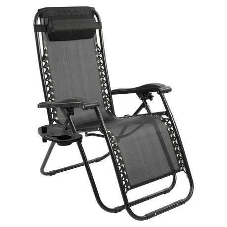 Elevon Zero Gravity Chair with Cup Holder & Removable Pillow, Adjustable Reclining Outdoor Patio Folding Chairs for Adults Portable Lounge Chair Furniture for Poolside, Lawn, Beach, Camping, Black Elevon