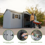 Lifetime Outdoor Storage Shed, 15x8 Ft, Gray, Resin Backyard Tool Shed with Lockable Doors and Weather-Resistant Panels Lifetime