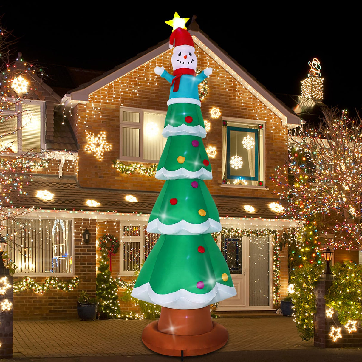 SHDEJTG 13ft Christmas Inflatable Outdoor Decoration Standing Christmas Tree Snowman Inflatable Patio Decoration with Built-in LED Lights for Christmas Holiday Party, Patio, Lawn Decoration SHDEJTG