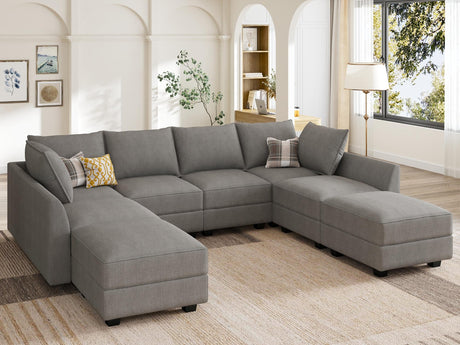HONBAY Modular Couch with Storage U Shaped Modular Sectional Sofa, Convertible Modular Sectional Couch for Living Room, Grey HONBAY