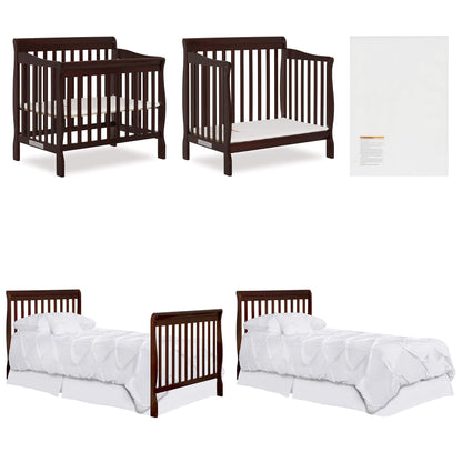 Dream On Me Nursery Essentials Bundle of Dream On Me Aden Convertible 4-in-1 Mini Crib, Dream On Me Ashton Changing-Table, with a Dream On Me Sunset 3” Extra Firm Fiber Portable Crib Mattress