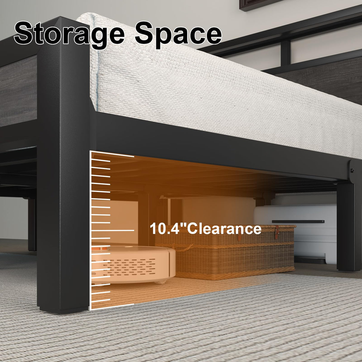 Full Size Bed Frame with Storage Headboard, Industrial Platform Bed with Charging Station and LED Lights, Heavy Duty Metal Slats, No Box Spring Need, Noise Free, Grey LOEWAY