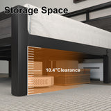 Full Size Bed Frame with Storage Headboard, Industrial Platform Bed with Charging Station and LED Lights, Heavy Duty Metal Slats, No Box Spring Need, Noise Free, Grey LOEWAY