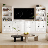 TUSY 4-Piece Large TV Stand with Bookshelves for TVs up to 75", TV Entertainment Center Media Center with Tempered Glass Doors and Shelves, TV Hutch for Living Room White (2A+2C) TUSY