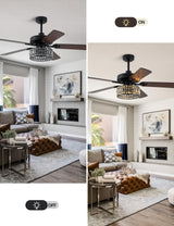 Curve Curio 52 Inch Chandelier Fan Crystal Farmhouse Ceiling Fan with Light Quiet and Reversible DC Motor for Living Room Bedroom Patio Curve Curio