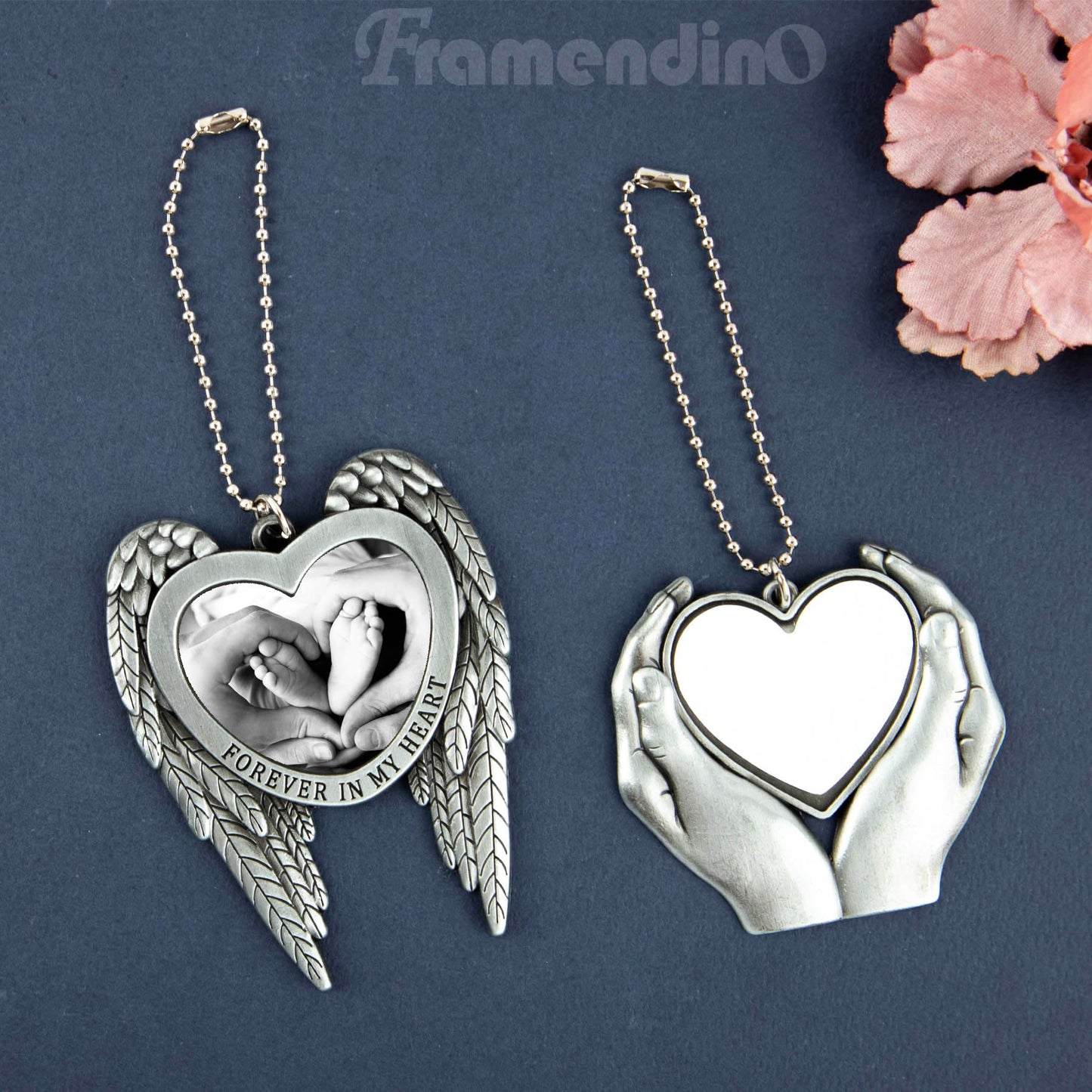 Framendino, 4 Pack Sublimation Blank Angel Wing Car Hanging Ornament Pendant Heart Photo Frame DIY Charms