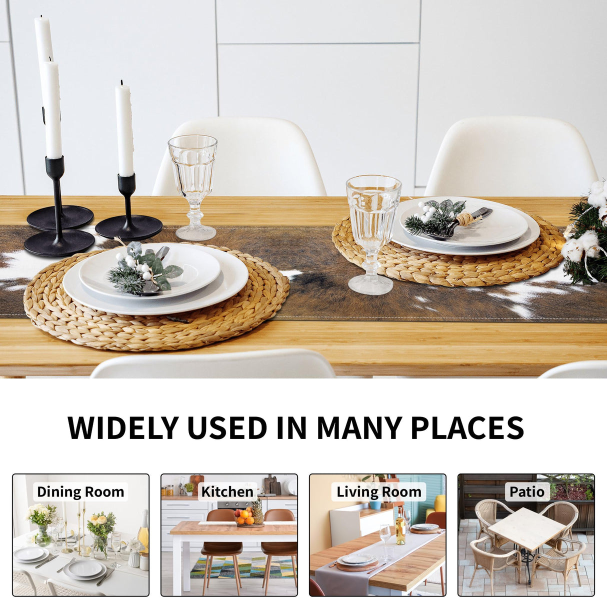 Cow Print Table Runner Brown Western Runners Cowhide Table Decorations Farmhouse Country Table Runner for Party Home Kitchen Dining Room 13x71 Inch (just a Print) LXXTK