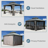 Domi 12' X 14' Hardtop Gazebo, Upgraded Metal Gazebo with Drainage System, Dual-Layer Galvanized Steel Roof, Curtain and Netting, Outdoor Shelter Canopy for Patio, Garden, and Backyard, Grey domi outdoor living