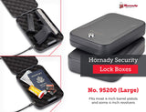 Hornady Portable Lock Box for Guns and Valuables - Includes 2 Keys and 4 Foot Steel Cable - Thick 16 Gauge Steel - An Ideal Portable Car Lock Box or Truck Safe - Large, Black, 9.5 x 6.5 x 1.75 Inches Hornady