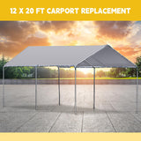 Wesnoy Heavy Duty Carport Canopy Waterproof Canopy Cover Garage Car Shelter Tarp Tent for Car Canopy Replacement Cover with 50 Ball Bungees, Only Top Cover, Frame is Not Included (Grey,10 x 20 ft) Wesnoy