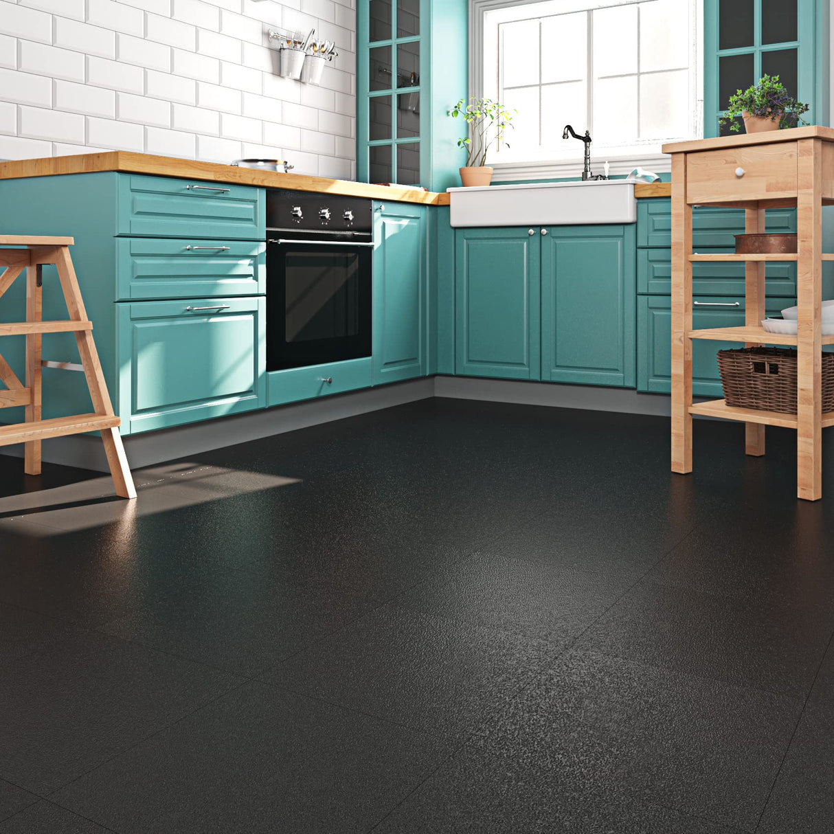 Livelynine Black Flooring 32-Pack 12x12 Inch Peel and Stick Floor Tile Waterproof Floor Tiles for Bathroom Floor Vinyl Peel and Stick Tiles Renter Friendly Floor Stickers Garage Laminate Flooring Livelynine