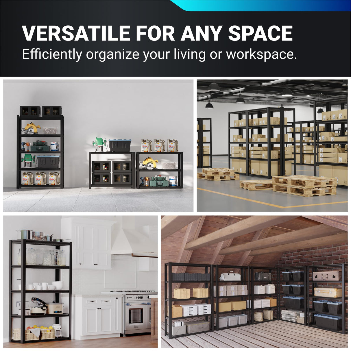 FLEXIMOUNTS 72" H Garage Shelving, 5-Tier Garage Storage Shelves, Standing Shelving Unit, Metal Wire Rack, Heavy Duty Shelves for Basement, Warehouse, 36" W x 16" D x 72" H FLEXIMOUNTS