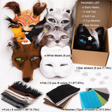 OPPKIE Cat Fox Therian Masks 6PCS with Felt Furs Eye Meshes and Stars, Costume Furry Masks to Paint, Animal Mask Arts Crafts Kit, Dress Up DIY for Halloween Christmas Cosplay Party Interaction OPPKIE