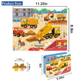LELEMON 100 Pieces Jigsaw Puzzles in a Metal Box for Kids Age for 4-8 Boys Girls Toy Puzzles Construction Site Vehicles Children Learning Educational Puzzles Toys LELEMON