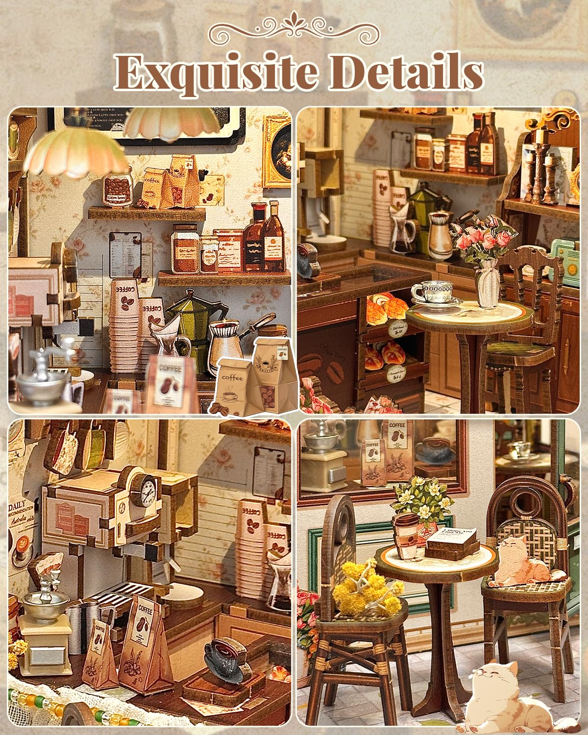 CUTEBEE Book Nook Kit - DIY Miniature House Dollhouse Kit for Adult and Teens, Booknook Bookshelf Decor Alley Model Build with LED Light, Gifts for Family and Friends (Sunny Cafe) CUTEBEE