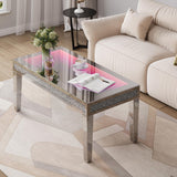 Alohappy Mirrored Coffee Table with Lasagna Light, Glass Rectangle Coffee Tea Table with Crushed Diamond for Living Room, Tempered Glass Silver Coffee Table for Bar, Game Room Decor Alohappy