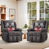 HAOMARKETS Classic Manual Recliner Set of 2 with Massage and Heat for Adults, Breathable Fabric Recliners with Two Cup Holders, Overstuffed Heavy Duty Reclining for Living Room, Grey HAOMARKETS