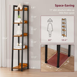 KLUVIS Narrow Ladder Shelf for Small Spaces - 5 Tier Thin Bookshelf Skinny Book Shelves Slim Bookshelves 60 inch Tall, Farmhouse Brown (02BN) KLUVIS