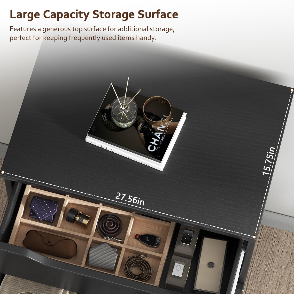 Black Tall 5 Drawer Dresser for Bedroom with Hidden Storage Design, Large Modern Closet Dressers & Chests of Drawers with Cut-Out Handles, 27.6" L*15.8" W*45.3" H for Bedroom, Living Room, Nursery Jocoevol