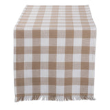DII Heavyweight Fringed Check Tabletop Collection, Table Runner, 14x72, Stone Brown DII