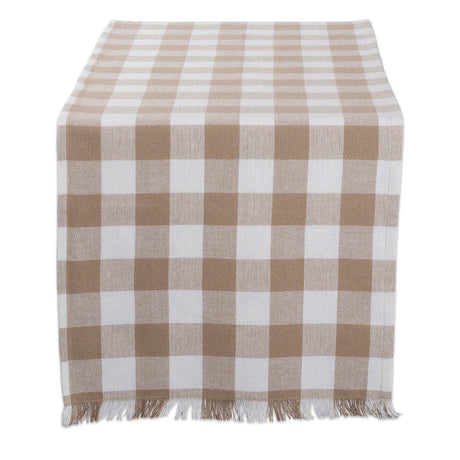 DII Heavyweight Fringed Check Tabletop Collection, Table Runner, 14x72, Stone Brown DII