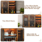 Loomie Wine Bar Cabinet with LED Lights, Industrial Coffee Bar Cabinet with 3 Storage Compartments & Wine Rack &Glass Holder,Sideboard Buffet Cabinet for Liquor and Glasses,Liquor Cabinet,Rustic Brown Loomie