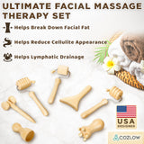 COZLOW Wood Therapy Facial Massage Tools (7 Piece Set), Gua Sha Wooden Face Massager Kit for Face Lifting, Lymphatic Drainage, Skin Care & Anti-Aging COZLOW