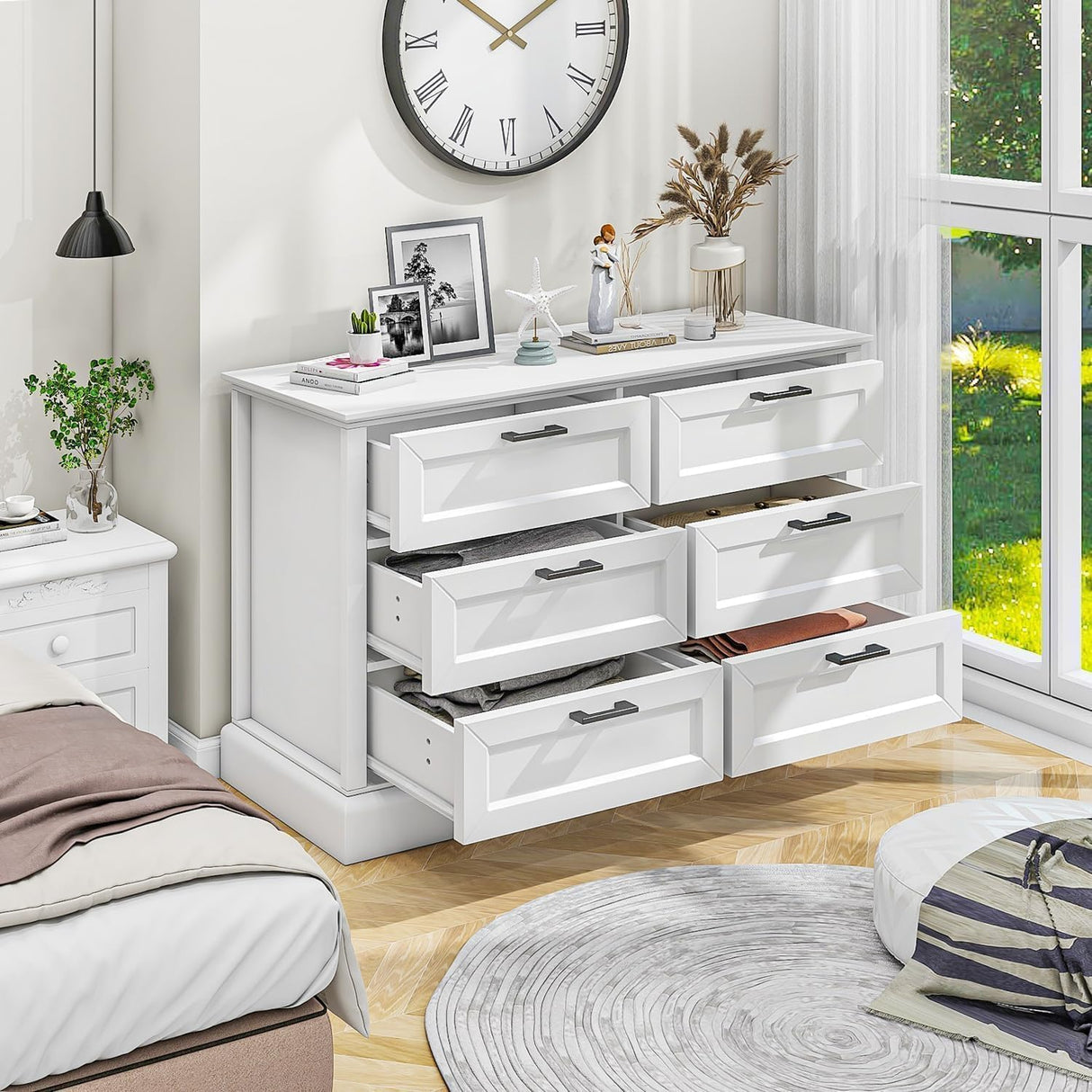biukpci White 6 Drawer Dresser for Bedroom, Modern Chest of Drawers with Deep Drawers, Wood Double Dresser for Storage Clothes biukpci