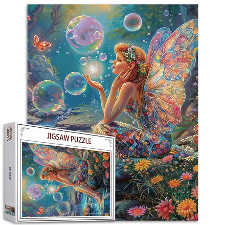1000 Piece Jigsaw Puzzles for Adults Beautiful Fairy Painting Jigsaw Puzzle Flowers 1000 Pieces Puzzles Game Bubbles Colorful Huge Wings Wall Decor DIY Craft Puzzle Sunshine Fantasy Woman Fairy Art Tucocoo